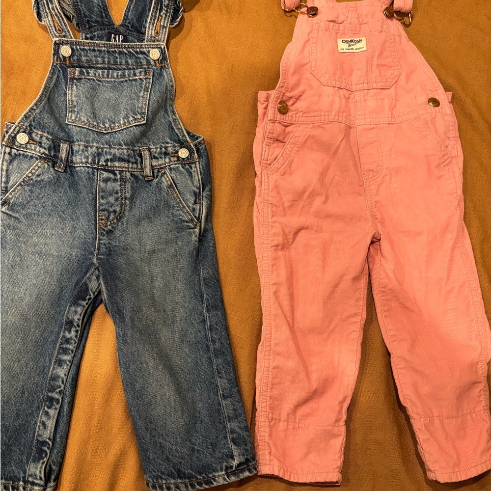 GAP Blue Denim Overalls and OshKosh Pink Overalls Set
